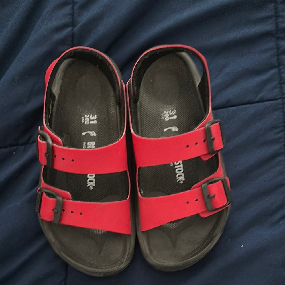 Birkenstock Red and Black Sandals with Contoured Footbed